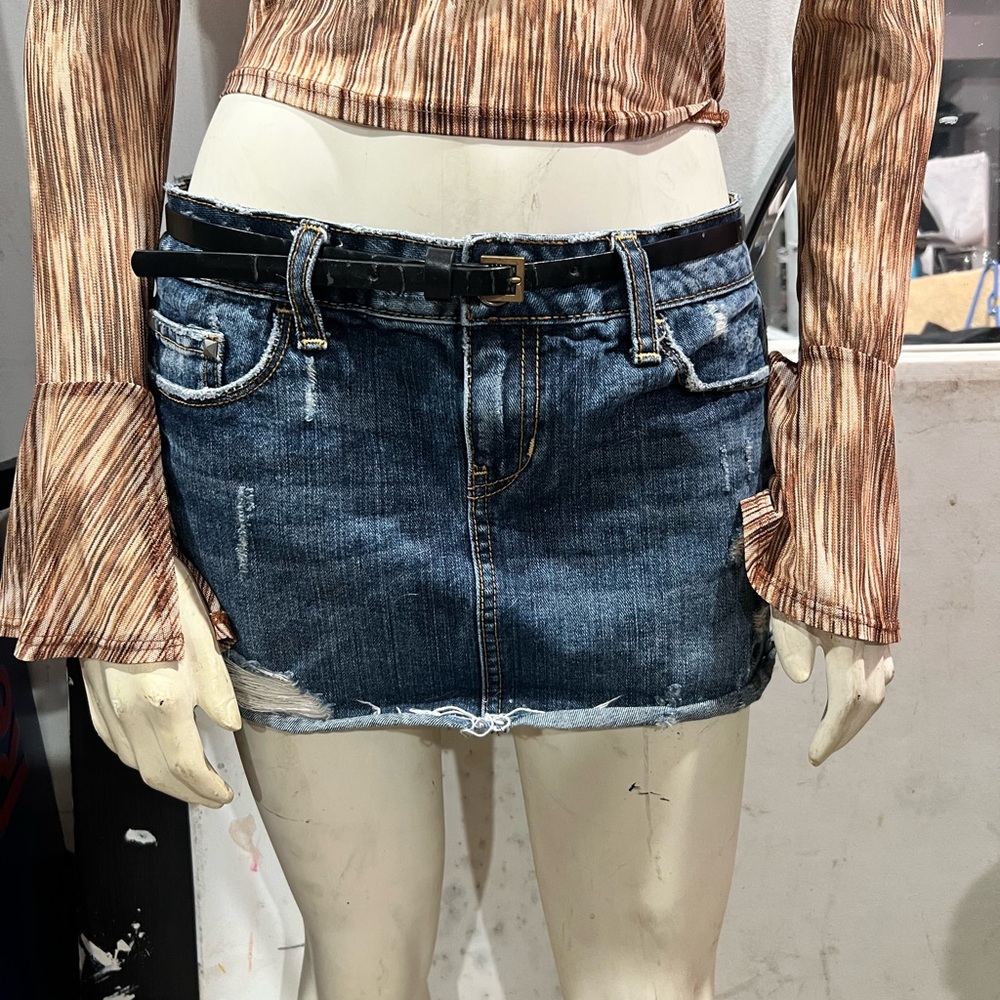 Denim Mini Skirt with Black Belt